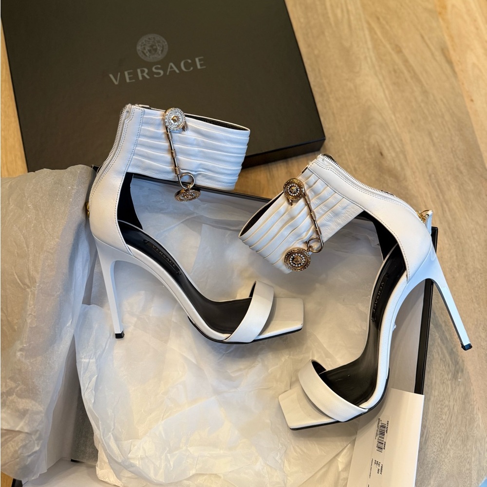 Versace Bianco Ottico-Oro White and Gold High Heel Sandals